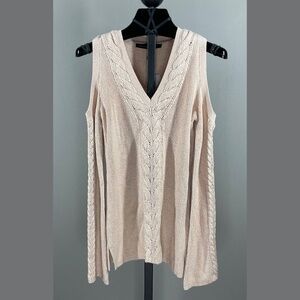 NEW White House Black Market Sweater Womens XS pink cable knit cold shoulder